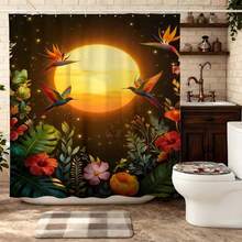 Rèm tắm Golden Sun Hummingbird Paradise, họa tiết chim ruồi rực rỡ với hoa thiên đường trên nền hoàng hôn lung linh, chất liệu polyester chống thấm nước, nhanh khô, kèm móc treo, trang trí phòng tắm chủ đề nhiệt đới độc đáo, quà tặng trang trí phòng tắm phong cách thiên nhiên ấn tượng. - màu vàng - Xem 1