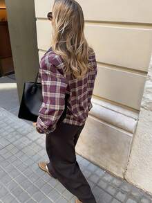 2026 时尚 Y2K 街头风女式红色格子宽松长袖外套，带拉链口袋，适合春夏穿着 - 彩色 - 查看 3