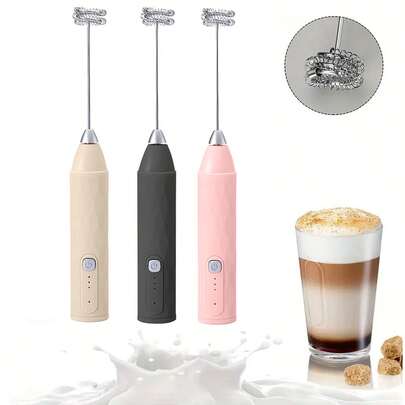 Rechargeable Electric Milk Frother, Portable Hand-Held Milk Foamer, 3-Speed Milk Frother For Beverages, Suitable For Matcha, Cappuccino, Hot Chocolate And Eggs, Great Gift For Women, Coffee Lovers And Homemakers; Practical Barista Set