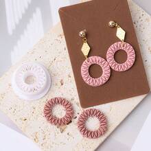 1pc Round Floral Pattern Soft Clay Earring Mold, Niche Geometric Earring Pendant Cutter DIY Handcraft Tool - White - View 8