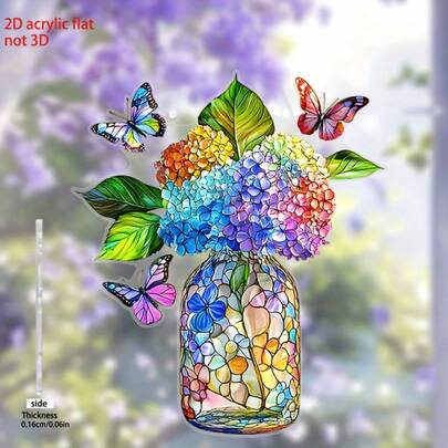 2D Flat, 1pc, Charming Hydrangea Flower Vase Hanging Decor - Colorful Acrylic Window Hanging Decoration, Ideal For Home And Garden Decor, Exquisite Gift For Mom, Grandma, Family And Friends