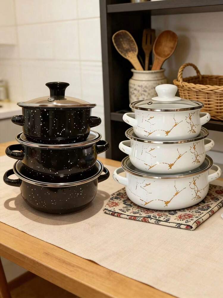 3pcs Enamel Soup Pot Set, Mini Enamel Pot For Porridge, Milk, Noodles, Suitable For Induction Cooktop And Gas Stove - View 8