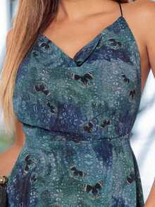 Long, Halter Neck, Flowy, Printed Black Dress NM Nana Marie - Màu xanh lá cây đậm - Xem 4