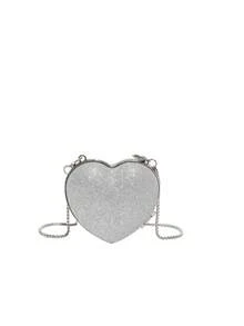 1 pieza Bolso bandolera con solapa con forma de corazón brillante y con purpurina para niña, de moda para uso diario en primavera/verano - Plateado - Ver 1