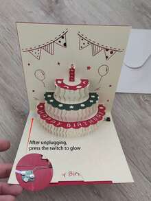 Pop-Up Birthday Card, 3D Warm Light Birthday Cake Card, Birthday Card Gift For Women, Mothers, Sisters, Friends - Single Piece - View 3