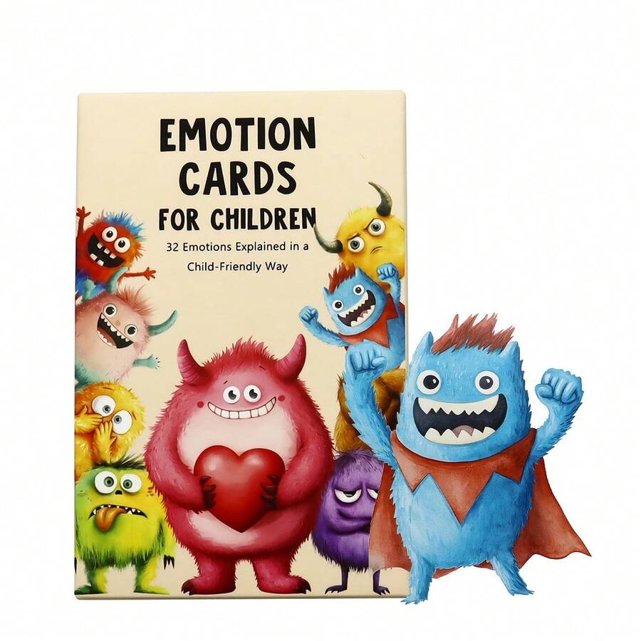 32张情绪怪兽卡片，附带说明，可爱情绪卡片 - 自我调节工具，社交情感学习，情绪管理 - 彩色 - 查看 1