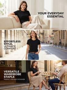 Womens Graphic T-Shirt -  "I'm The Youngest Sister Rules Don't Apply To Me" Print With Floral Accents, Soft Cotton Casual Tee, Perfect Gift For Sisters, Flattering Relaxed Fit For Brunch & Weekend Errands - 黑色 - 查看 5
