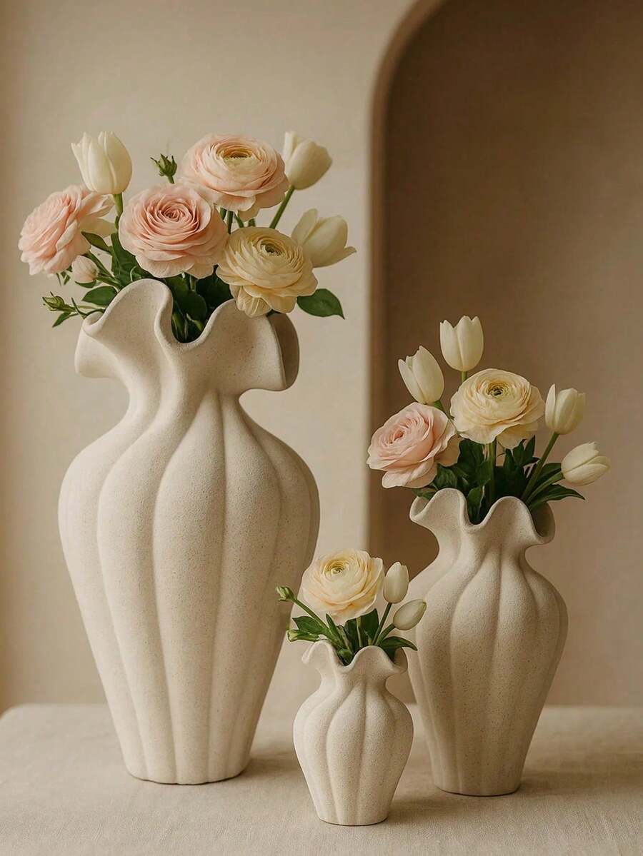 哑光雕花花盆，现代装饰落地/桌面花瓶，简约北欧风家居装饰，优雅客厅/餐桌装饰，婚礼/圣诞装饰，送她的礼物，女友礼物，女士冬季礼物 - 彩色 - 查看 1