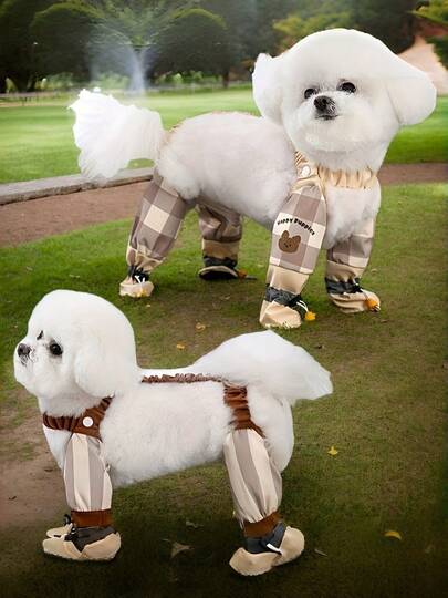 1 件装多色小熊图案小型犬长裤，狗狗用品，清新休闲风轻便防水面料弹力带裤，防尘防污宠物户外防护服，适合日常玩耍、户外散步及情人节礼物