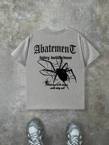 哥特风蜘蛛印花白色短袖T恤，夏季/派对时尚图案T恤 - 灰色 - 查看 3