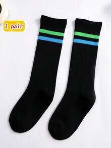 1双儿童袜子，常规款男女童中筒袜，彩色条纹糖果色运动学院风袜子，春夏款 - 彩色 - 查看 30