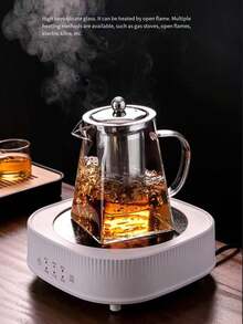 1个高硼硅方形玻璃茶壶，带不锈钢滤网，厚壁茶壶，功夫茶具，本地茶壶，节日礼物，居家，酒店，露营用 - 透明 - 查看 4