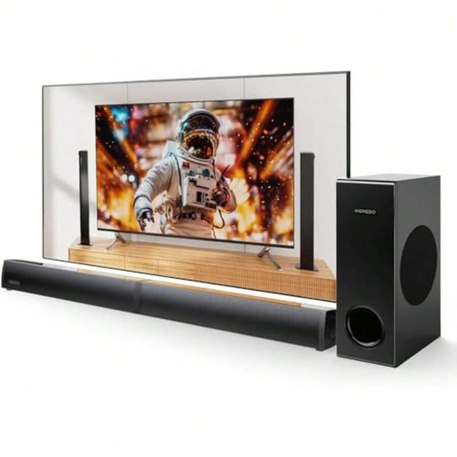 MEREDO Barra de Sonido 2 en 1 de 180W con subwoofer Desmontable Barras de Sonido de 2.1 Canales para TV Juegos de PC HD-ARC/BT 5.4/óptica/AUX/USB Conexión 5 Modos EQ 12L Graves Profundos - como en la foto - Ver 1