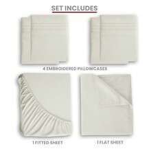 LUX DECOR 6-Piece Embroidered Bed Sheet Set – Brushed Microfiber Material, Deep Pocket Design, Lightweight & Breathable For Everyday Use – Graduation Gifts, Home Decor, Winter Vibes, Sleep Protection For Dorms, Student Beds, Back‑To‑School Gift, Christmas Decor, New Year Vibes - 米白色 - 查看 8