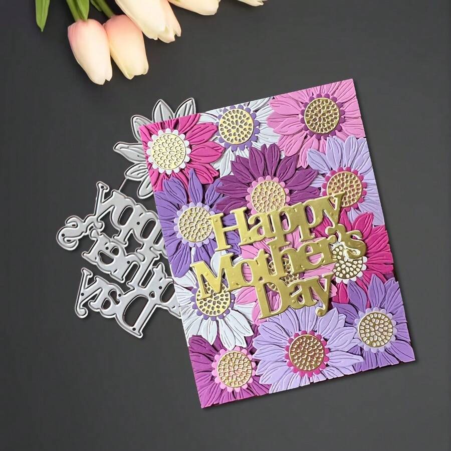 1pc Creative Flower & Birthday Blessing Text Metal Cutting Mold, Suitable For Scrapbooking Tools, Photo Albums, Greeting Cards, Holiday Wishes And Crafts