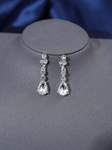 四件套皇冠头饰套装，优雅奢华的镶钻女王皇冠项链耳环新娘婚礼配饰 - 銀色 - 查看 5