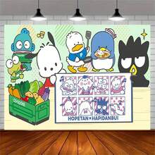 1 Stück Sanrio Cartoon Stil Hintergrundtuch | Süß und personalisiert für Geburtstagsfeiern, Feierlichkeiten, vielseitig einsetzbar und faltbar, leicht zu transportieren, Polyesterfaser, gemischte Farben - Verschiedenfarbig - Übersicht 5