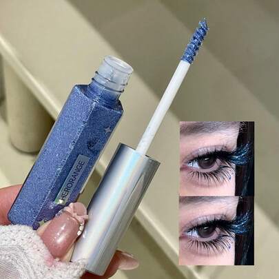 Máscara de pestañas con rhinestones brillantes HERORANGE, cepillo en espiral, aplicación rápida, de larga duración, secado rápido, a prueba de manchas, resistente al agua, resistente al sudor, a prueba de descamación, brillante, natural, disponible en morado, plateado, rojo, azul, adecuado para principiantes, conveniente para llevar, maquillaje de escenario, regalo del Día de San Valentín, regalo de cumpleaños