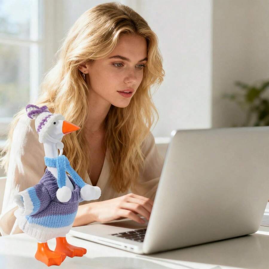 7 Inch Desk Goose Figurine Outfits Adorable Mini Goose Costume With Sweater Hats Scarves For Parties Home Decor - Pink - View 1