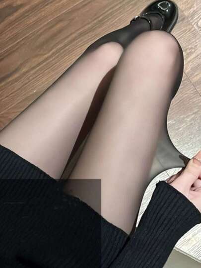 1双女士黑色超薄无缝连裤袜，适合日常穿着