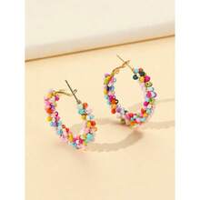1pair Fashion Beaded Hoop Earrings For Women For Ear Decoration - 彩色 - 查看 4