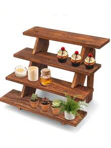 1pc Wooden Display Riser, 3/4/5 Tier Earring & Ring Holder Stands,Farmhouse Cupcake Stands, Table Display Stand For Vendors, OrganizerShowcase For Tabletop Shows And Home Using, Wood Rustic Risers - Brown - View 1