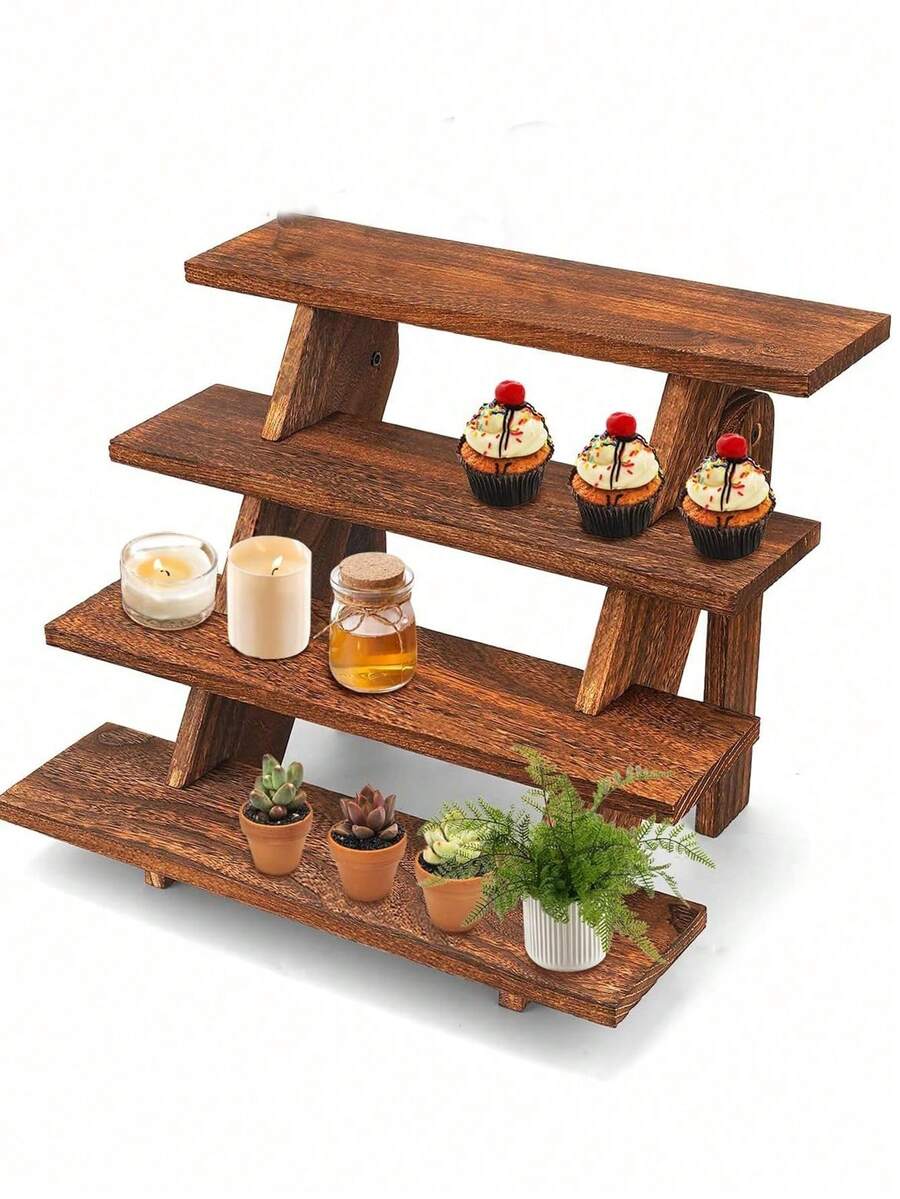 1pc Wooden Display Riser, 3/4/5 Tier Earring & Ring Holder Stands,Farmhouse Cupcake Stands, Table Display Stand For Vendors, OrganizerShowcase For Tabletop Shows And Home Using, Wood Rustic Risers - Brown - View 1