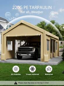 Cubierta de repuesto para cochera de 3 x 6 metros, impermeable, resistente a los rayos UV y al viento, de tela de polietileno de 220 g, amarilla (solo cubierta, marco no incluido). - amarillo - Ver 5