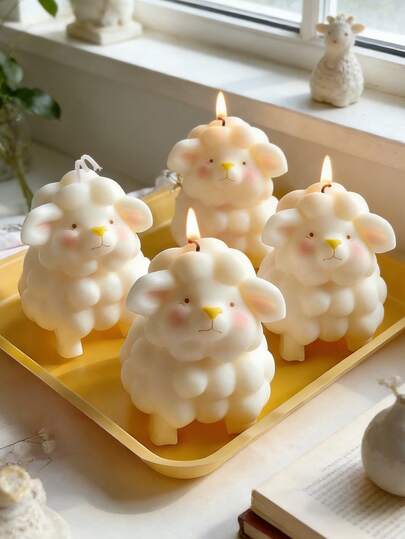 1pc 3D Cute Sheep Candle Mold Reusable Easy Demolding For DIY Soap Clay Cement Resin Plaster Craft Home Decoration Silicone Mold Valentine's Day Easter Mother's Day Wedding
