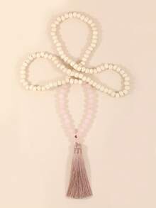 1pc Turquoise Wood Bead Long Necklace With Bohemian Style Tassel Pendant, Meditation Beads Jewelry Gift For Women & Men - Multicolor - View 13