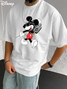 Disney Men's Casual T-Shirt, Hip-Hop Mickey Print, Retro Street Design, Comfortable Soft Fabric, Ideal For Music & Disney Fans - trắng - Xem 1