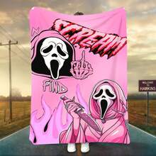 1PC Ghostface Y2K Horror Flannel Throw Blanket 50"X60" (Multiple Sizes) - Black & White Ghostface Duo With Pink Robe, Glitter  & Skeleton Hand, Tapestry Wall Hanging, Halloween Gift, Room Decor, Perfect For Sofa, Bed, Office, Edgy Y2K Gift - multicolour 2 - 查看 13