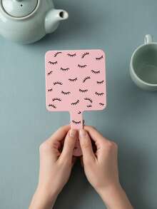 1pc New Cartoon Eyelash Print Makeup Compact Mirror With Handle, Portable Mini Mirror For Handbag, Bestselling High Definition Mirror, Convenient For Touch-Ups On-The-Go,Giveaways,Travel,Cheap Stuff,Travel Essential - Multicolor - View 6