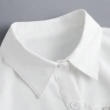 1pc Women's Casual Solid White Button Ruffle Collar Long Sleeve Non-Stretch Shawl Collar Blouse, Suitable For Autumn/Winter Vacation And Daily Wear - White - View 11