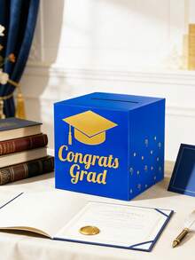 1 Set 2026 Graduation Decoration Props Gift Card Box, Graduation Party Giveaway Box, Graduation Cap Printed Envelope Card Box Suitable For 2026 Graduation Party Supplies, Message Box Graduation Scene Activity Raffle Box, Voting Box, Graduation Game Props, Congratulations Graduate Desktop Centerpiece, Graduation Season Party Decor - Blue - View 7