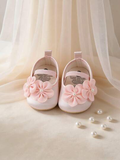 0-18 Months Infant Girls' Soft Sole Princess White/Pink Wedding Dress, Mary Jane Flat Shoes, Newborn Lightweight Sneakers