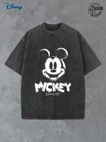 [Disney Authorization]Disney Mickey Mouse T-Shirt, Men's Summer Wear, Retro Mickey Mouse T-Shirt, Men's And Women's T-Shirt, 230G Washed High-Quality Cotton Printed T-Shirt, Suitable For Street Casual Fashion, Daily Wear, Dating And Play, Comfortable T-Shirt, Matching Outfits For Couples, Y2k Clothes, Gifts For Men,Easter Outfits,Men's Beach Outfits,Spring Clothes - Black - View 3