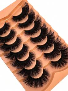 7 Pairs Russian Volume Cat Eye Mink False Eyelashes, Thick & Fluffy Fake Lashes, Soft & Natural Lash Extension Makeup, Handmade Reusable Suitable For All Occasions - Black - View 5