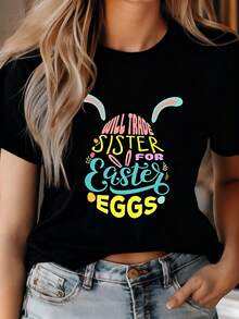 Outfit pasquali da donna con camicia a maniche corte con stampa pasquale sul colletto - nero - Visualizzare 2