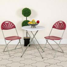 2 Pack HERCULES Series 650 Lb Capacity Burgundy Plastic Fan Back Folding Chairs – Heavy Duty, Portable Seating For Events, Parties, And Outdoor Use - Burgundy + Set Of 2 - View 2