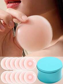 12片装硅胶可重复使用乳贴，乳房花瓣提拉遮盖隐形胸贴 - 彩色 - 查看 13