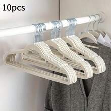 10/20pcs Luxury Milky White Flocked Non-Slip Hangers, Ultra-Thin Space-Saving - Heavy Duty Swivel Hooks, Suitable For Organizing Clothes, Suits, Tops, Ties, Shirts, Skirts And Pants - Beige - View 7
