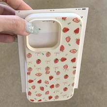 1个TPU材质甜美粉色草莓蝴蝶结绿叶全印花手机壳，兼容 17 Pro Max/17/16 Pro Max/15/13/12/11、S20 FE/A15/S24/A55、Note 11/Note 12/Note 13 Pro，防震软壳保护套，国际版，非国内版 - 白色 - 查看 3