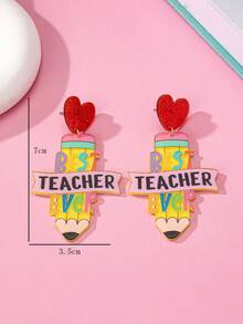 1 par de pendientes con diseño de corazón y arcoíris, adecuados para uso diario, festivales, salidas y como opción de regalo - Bolígrafo arcoíris en forma de corazón - Ver 3