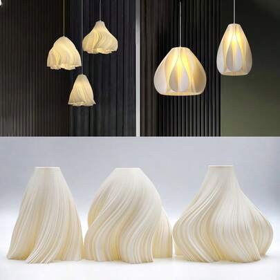 Small 3D Printed Lamp Shade, Nordic Modern Minimalist Dining Room Bedroom French Cream Style Petal ABS Plastic Lamp Shade, E14 Lamp Socket (Comes With Socket Ring), Excluding Power Supply