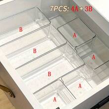 7pcs/3pcs Organizer Makeup Transparan, Kotak Penyimpanan Kosmetik Laci/Meja, Kotak Penyimpanan Meja Rias Transparan, Kotak Penyimpanan Perhiasan dan Benda Kecil Multi-Kompartemen Anti-Jatuh, Kotak Penyimpanan yang Indah, Aksesoris Kamar Mandi - transparan - View 9