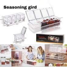 1pc Transparent Seasoning Box With Lid, 4-In-1 Kitchen Salt, Sugar, Monosodium Glutamate Storage Containers - Multicolor - View 5