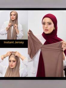 1pc Instant Jersey Hijab With Undercap, Silky Soft Breathable Fabric, Matching Jersey Hijab Scarf, Suitable For Daily Wear, Festivals, Prayers, Pilgrimage - Multicolor - View 3
