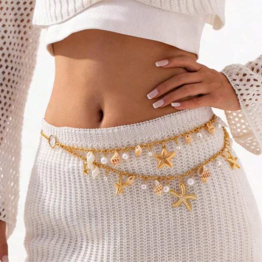Vacation Ocean Style Shell Star Beaded Waist Chain For Women - Waist Chain - View 1