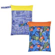 Baby Cloth Diaper Wet/Dry Bags, 2 Packs With Two Zippered Pockets, Waterproof, Washable, Reusable, Great For Travel, Beach, Pool, Gym, Swimsuit Or Wet Wear - Multicolor - View 24